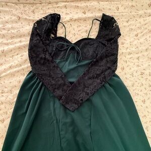 SHEIN Curve Green and Black Cottage Core dress